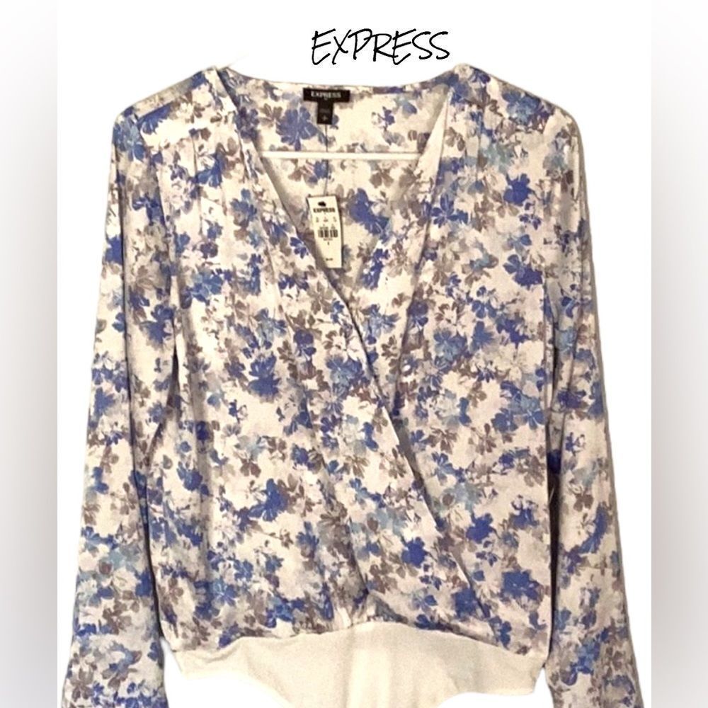 EXPRESS NEW WITH TAGS WHITE BLUE FLORAL BODYSUIT ONE PIECE SMALL